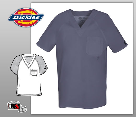 Dickies Men's Double Chest Pocket V-Neck Top in Pewter - Click Image to Close