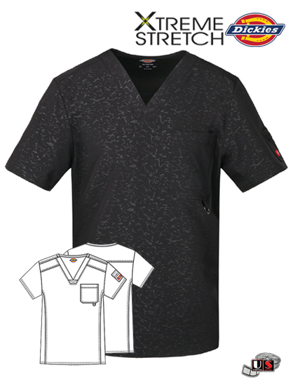 Dickies Xtreme Stretch Camo-Kazee Men's Fit V-Neck Top Black - Click Image to Close