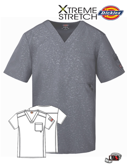 Dickies Xtreme Stretch Camo-Kazee Men's Fit V-Neck Top Pewter - Click Image to Close