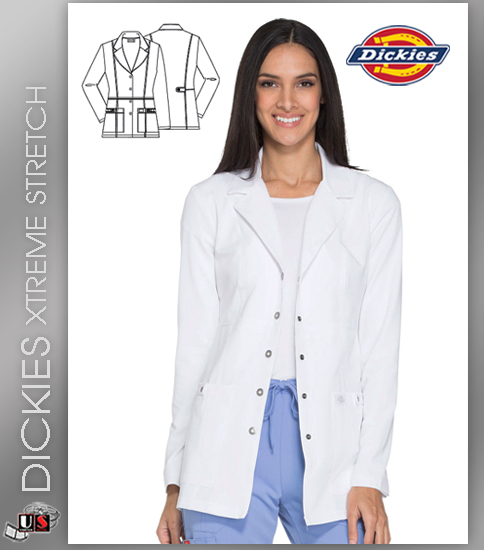 Dickies XTreme Stretch 28" Snap Front Lab Coat - Click Image to Close