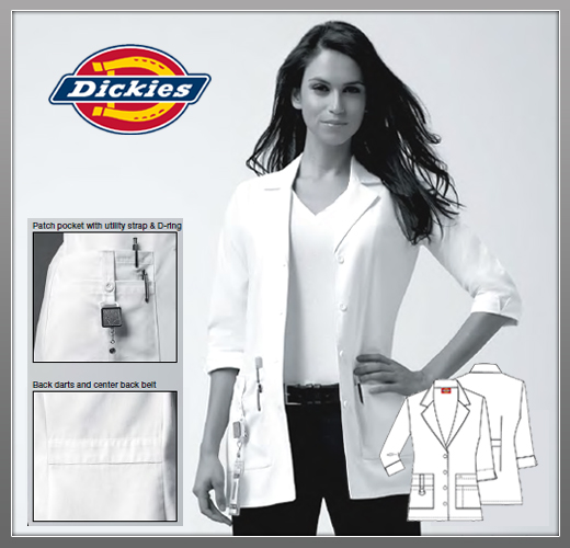 Dickies 30 Womens Junior Fit Notch Collar Lab Coat - Click Image to Close