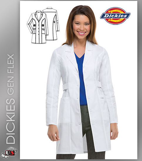 Dickies GenFlex 36" Jr. Fit Lab Coat in White - Click Image to Close