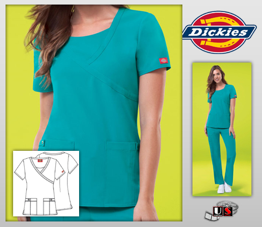 Dickies Xtreme Stretch Original Junior Fit Mock Wrap Scrub Top - Click Image to Close