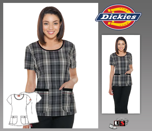 Dickies I Love Plaid Round Neck Scrub Top in Mad Plaid-er - Click Image to Close