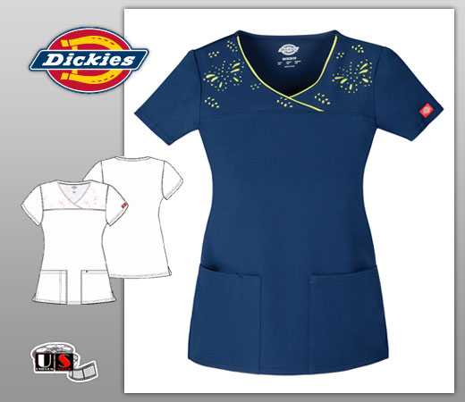 Dickies Xtreme Stretch V-Neck Butterfly Pattern Laser Cut Top - Click Image to Close