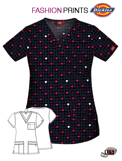 Dickies Printed a Little Bit of Love V-Neck Top - Click Image to Close