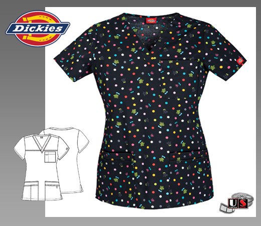 Dickies Gen Flex "Youtility" Jr. Fit V-Neck Top in La Di Dots - Click Image to Close