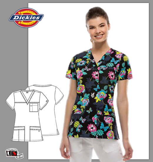 Dickies GEN FLEX Printed Time Butterflies Jr. Fit V-Neck Top - Click Image to Close