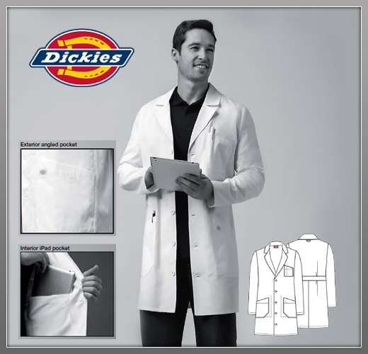 Dickies 37 Unisex Fit iPad Notched Collar Lab Coat - Click Image to Close