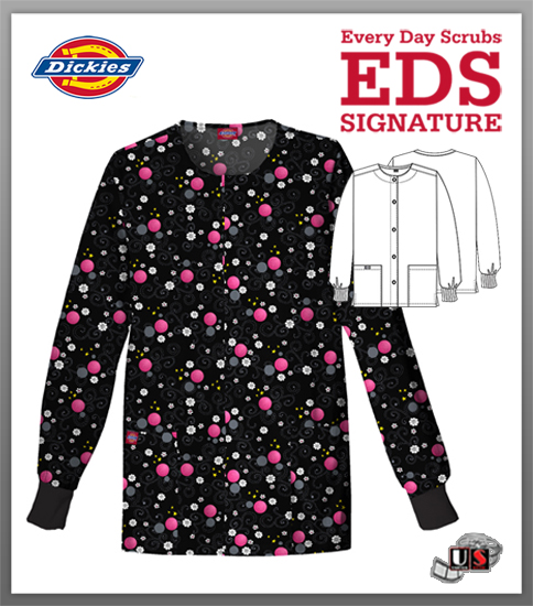 Dickies EDS Printed Blooming Star Snap Front Warm-Up Jacket - Click Image to Close