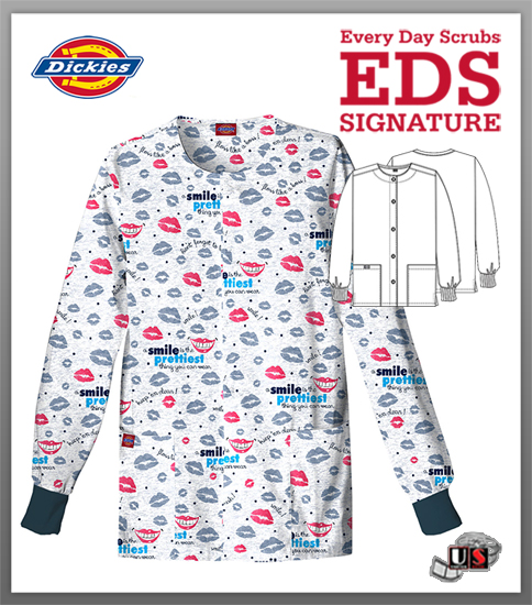 Dickies EDS Printed Smile Pretty Snap Front Warm-Up Jacket - Click Image to Close