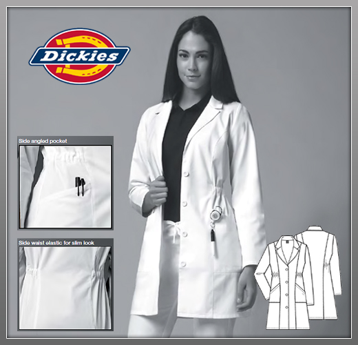Dickies 34 Womens Classic Missy Fashion Button Front Lab Coat - Click Image to Close