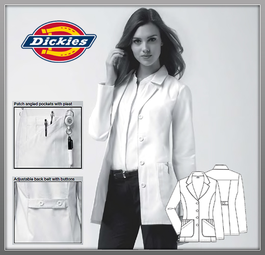 Dickies 28 Womens Missy Fit Fashion Notched Collar Lab Coat - Click Image to Close