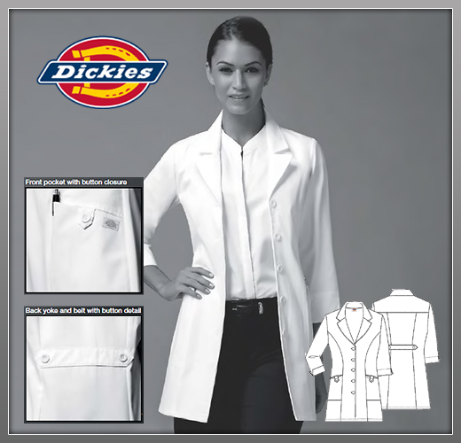 Dickies 31 Womens Missy Fit Fashion Notched Collar Lab Coat - Click Image to Close