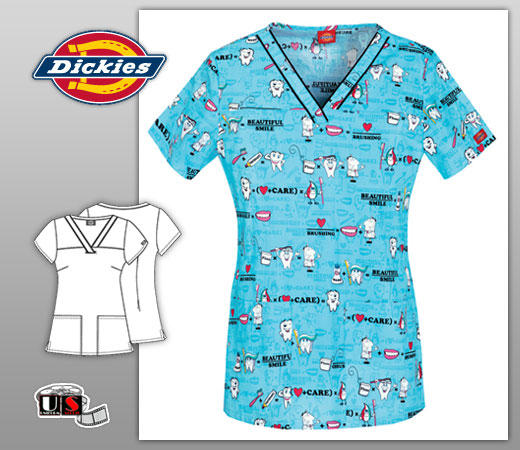 Dickies Printed V-Neck Top - Beautiful Smile - Click Image to Close
