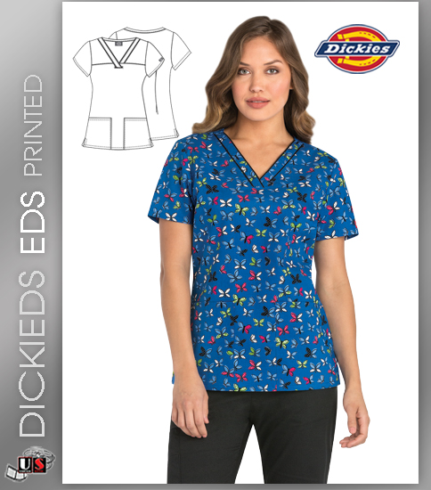 Dickies EDS Flutter You Talking About Print Women's V-Neck Top - Click Image to Close