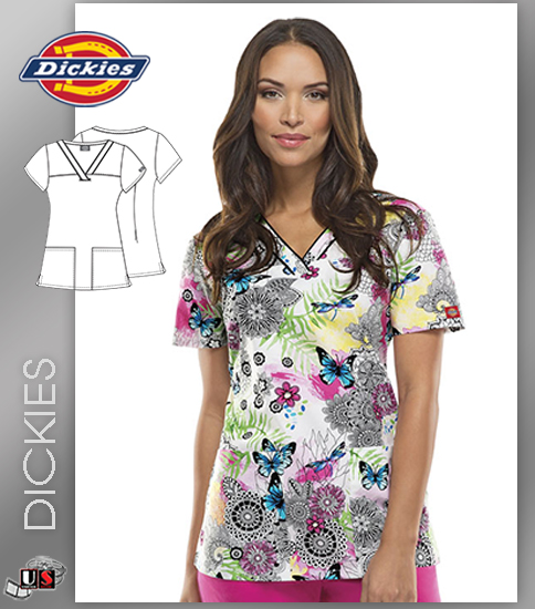 Dickies EDS Printed Now And Zen V-Neck Top - Click Image to Close