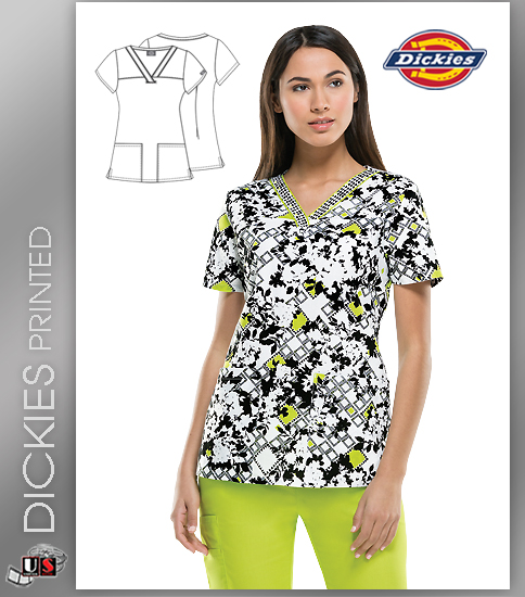 Dickies EDS Women's V-Neck Bloomy Days Ahead Print Scrub Top - Click Image to Close