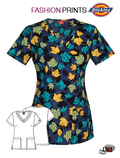 Dickies Printed Be-Leaf It Or Not V-Neck Top - Click Image to Close