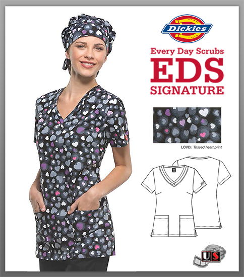 Dickies EDS Printed Love You A Dot V-Neck Top - Click Image to Close