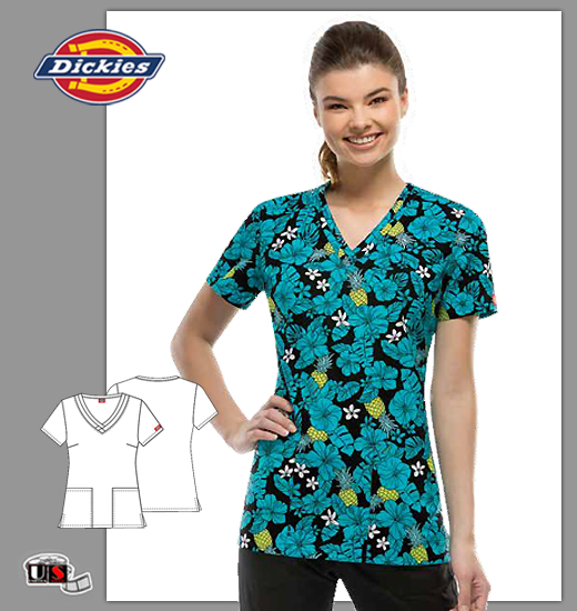 Dickies EDS Printed Pineapple Paradise V-Neck Top - Click Image to Close