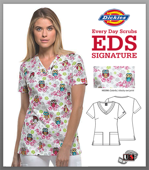 Dickies EDS Printed Hoo Me? V-Neck Top - Click Image to Close