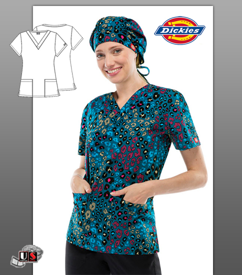 Dickies Printed All Mixed Up V-Neck Top - Click Image to Close