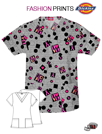 Dickies Printed All About Pink Jr. Fit V-Neck Top - Click Image to Close