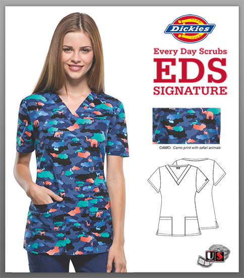 Dickies EDS Camo Critters Printed V-Neck Top - Click Image to Close