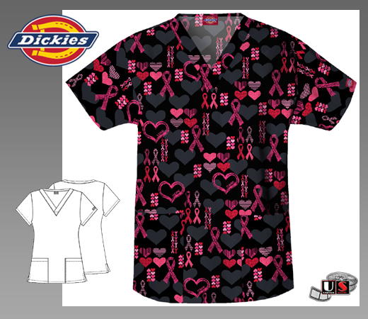 Dickies Printed V-Neck Top in Cure For The Cause - Click Image to Close