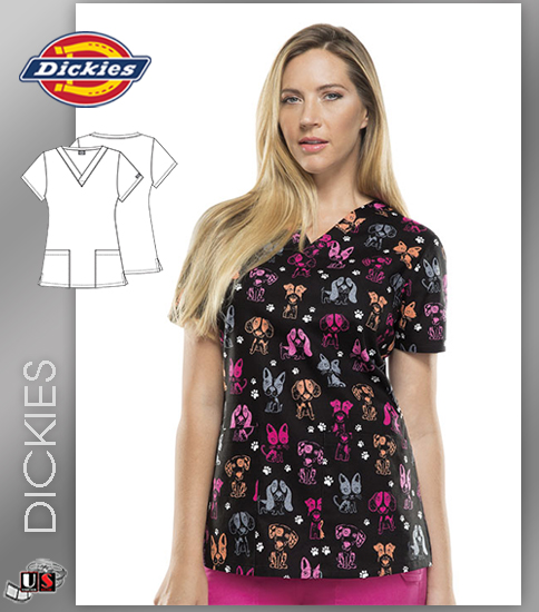 Dickies EDS Printed Doggone Adorable V-Neck Top - Click Image to Close