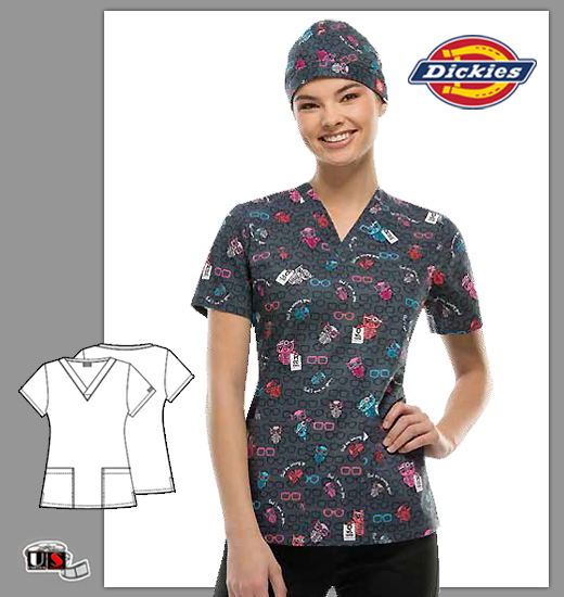 Dickies Printed Doctor Hoo Jr. Fit V-Neck Top - Click Image to Close