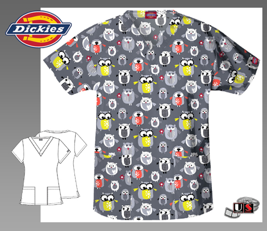 Dickies Printed V-Neck Top in Owl Be Your Friend - Click Image to Close