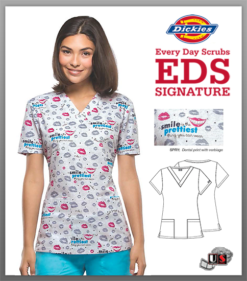 Dickies EDS Smile Pretty Printed V-Neck Top - Click Image to Close