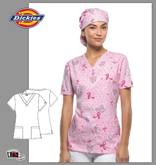 Dickies Breast Cancer Brave is Beautiful Printed V-Neck Top - Click Image to Close