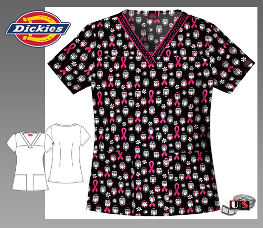 Dickies Printed V-Neck Top in Owl Always Care - Click Image to Close