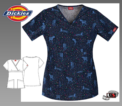 Dickies Printed Mock Wrap Top in Cat's All Folks! - Click Image to Close