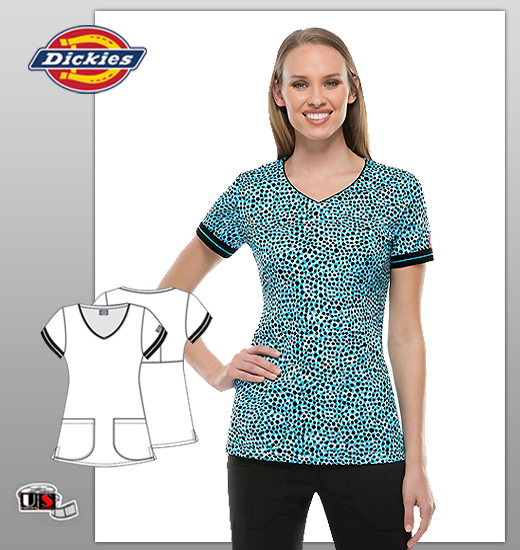 Dickies Xtreme Stretch Printed Hit The Spotlight V-Neck Top - Click Image to Close