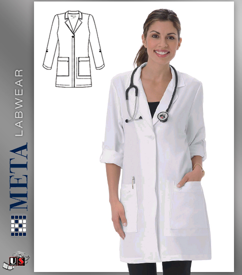 858 Meta Pro Ladies 33" Roll Up Sleeve Stretch Labcoat - Click Image to Close