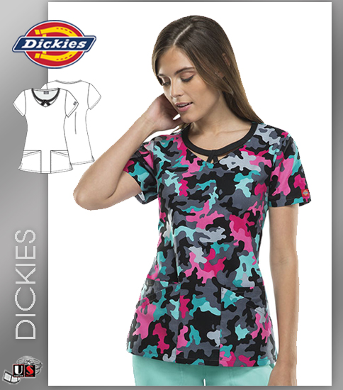 Dickies EDS Printed Camo Pop Round Neck Top - Click Image to Close