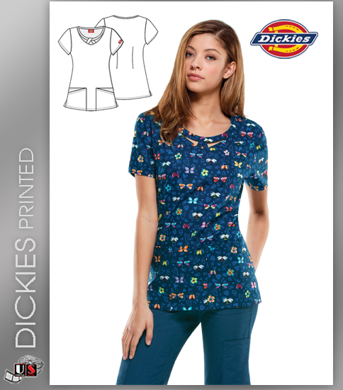 Dickies EDS Women's Round Neck Neck Quit Buggin Me Print Scrub T - Click Image to Close