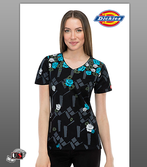 Dickies Printed That's Bouquet By Me V-Neck Top - Click Image to Close