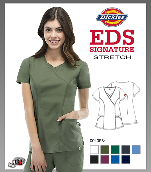 Dickies EDS Signature Mock Wrap Top with a Cross-Over Inset - Click Image to Close