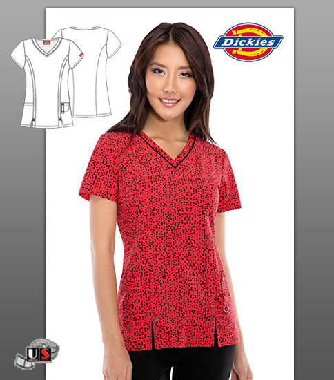 Dickies Printed Fractured Geo V-Neck Top - Click Image to Close