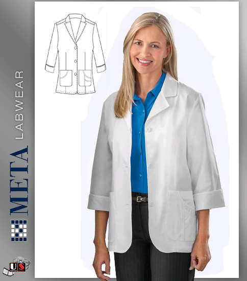 871 Meta 29" 3/4 Sleeve Stretch Labcoat - Click Image to Close