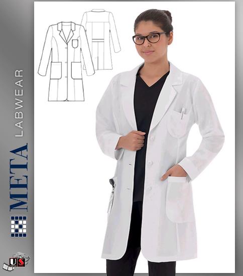 885 Meta Pro Ladies 35" Tri-Blend Stretch Labcoat - Click Image to Close