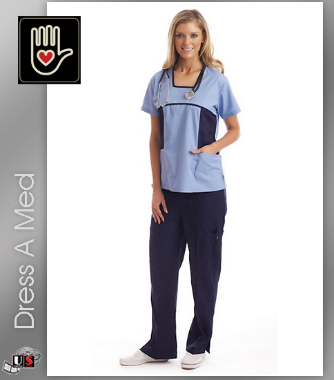 Dress A Med Solid Premium Squared Neck 2 Pocket Scrub Top Set - Click Image to Close