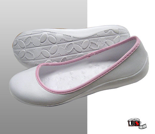 Ladies Ballerina Shoes-White with Pink Trim Feather Weight Shoes - Click Image to Close