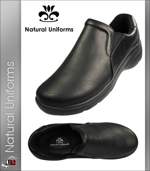 Natural Uniforms Leather Slip-On Nursing Shoes - Black - Click Image to Close