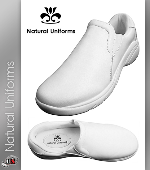 Natural Uniforms Leather Slip-On Nursing Shoes - White - Click Image to Close
